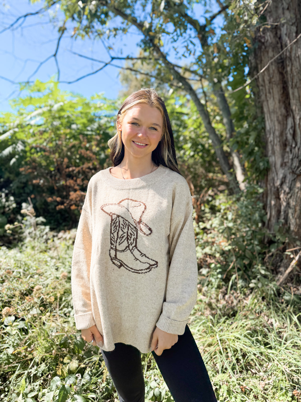Cowgirl Spirit Knit Sweater-Beige