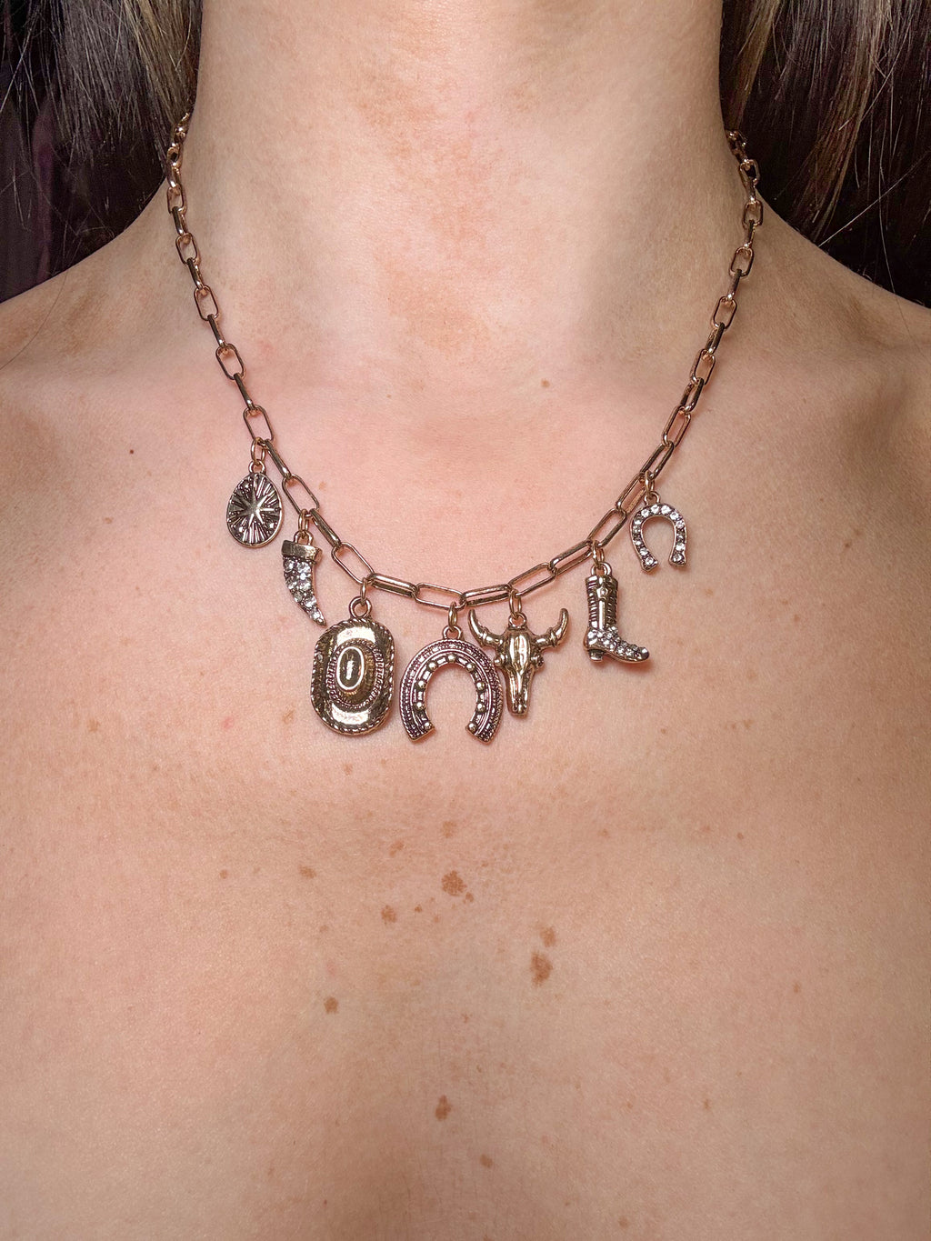 Western Horseshoe Charm Necklace- Gold