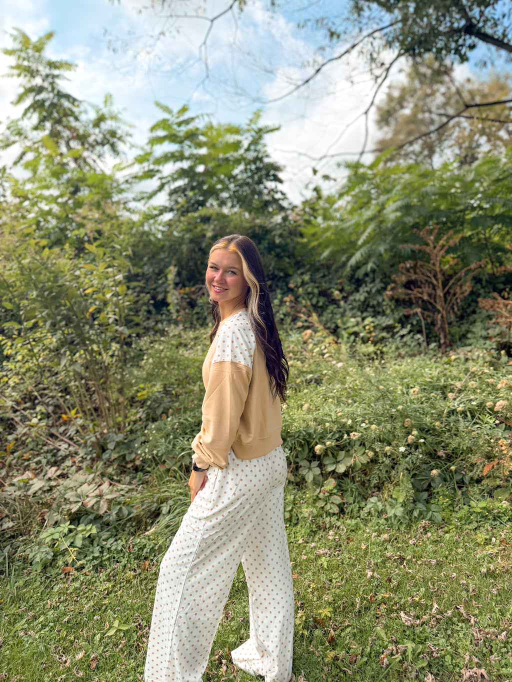 Polka Dot Patchwork Set- Khaki