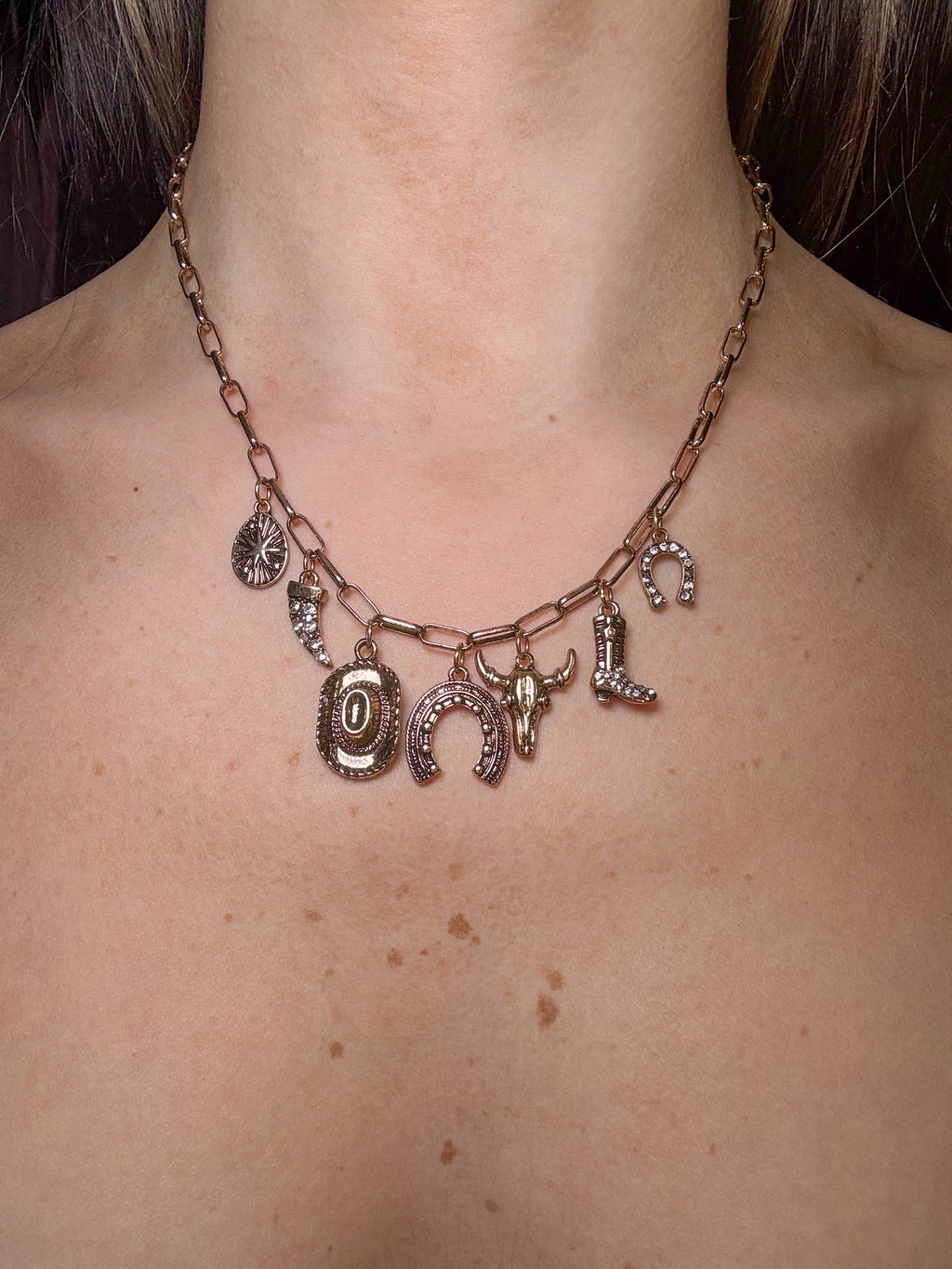 Western Horseshoe Charm Necklace- Gold