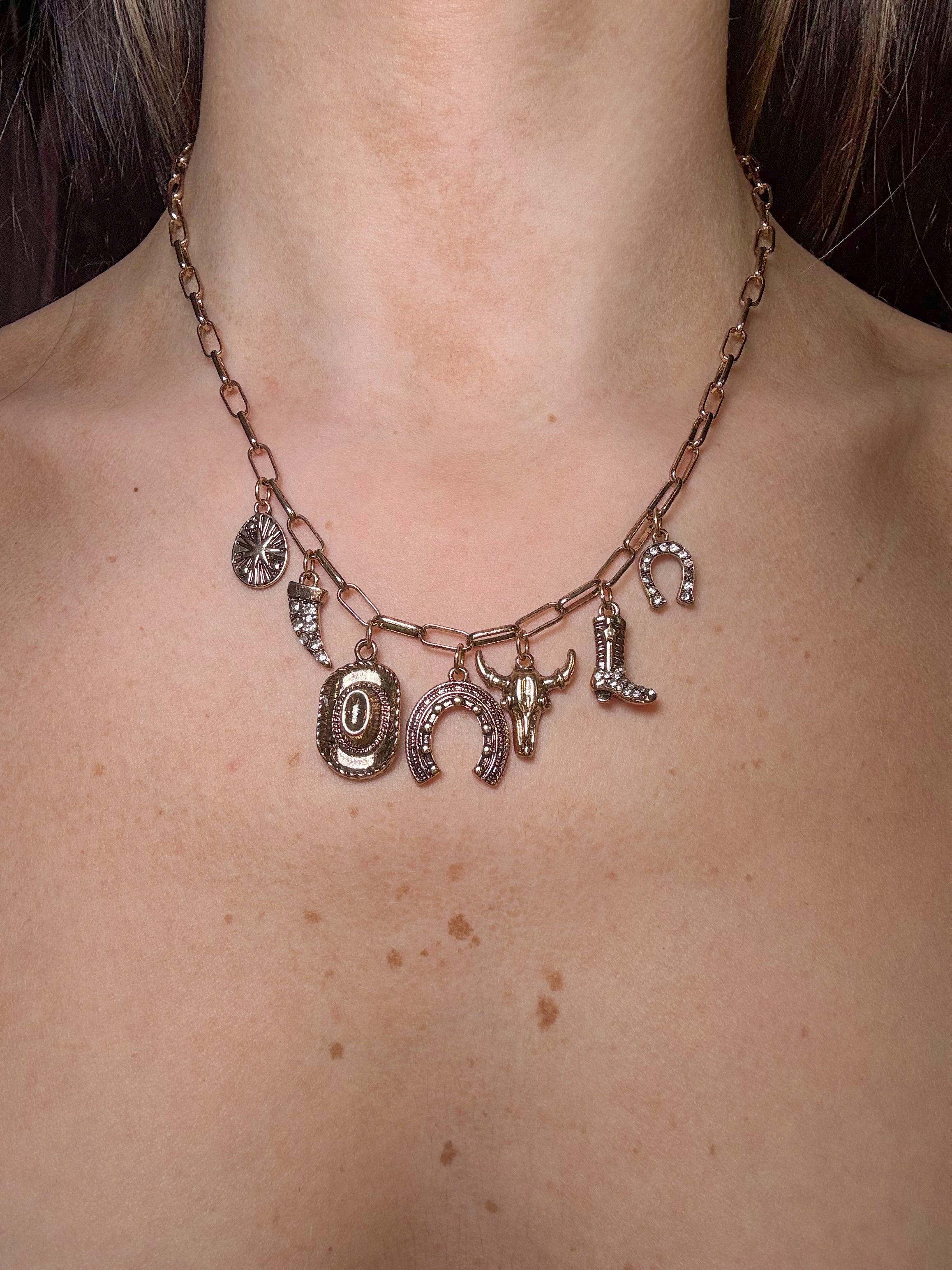 Western Horseshoe Charm Necklace- Gold