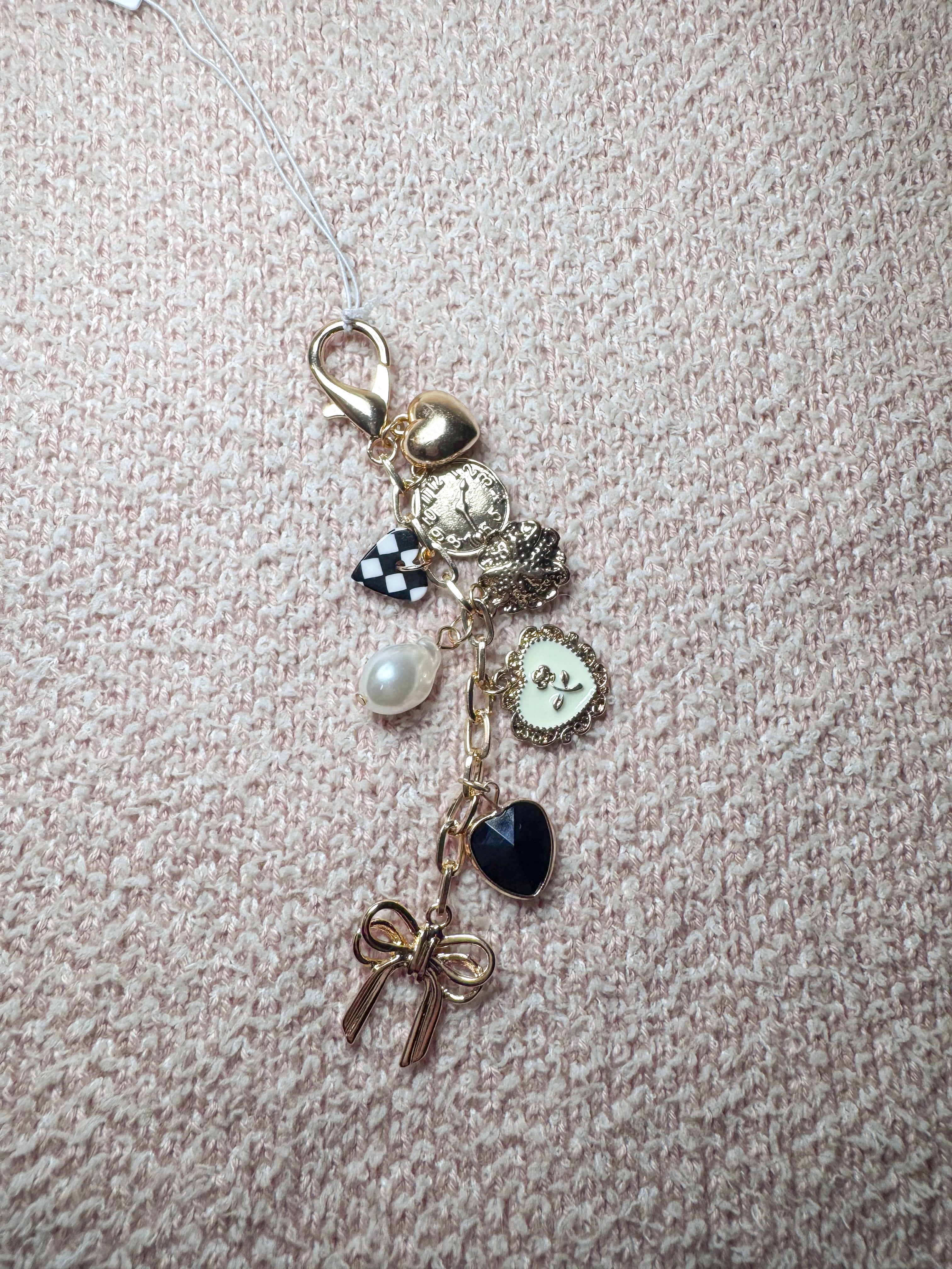 Checkered Heart Bag Charm