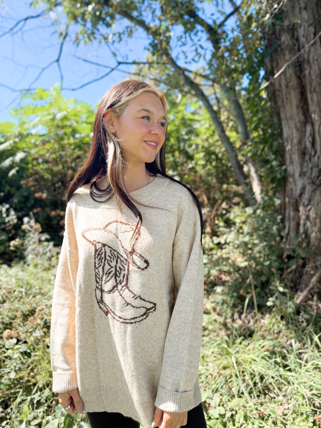 Cowgirl Spirit Knit Sweater-Beige