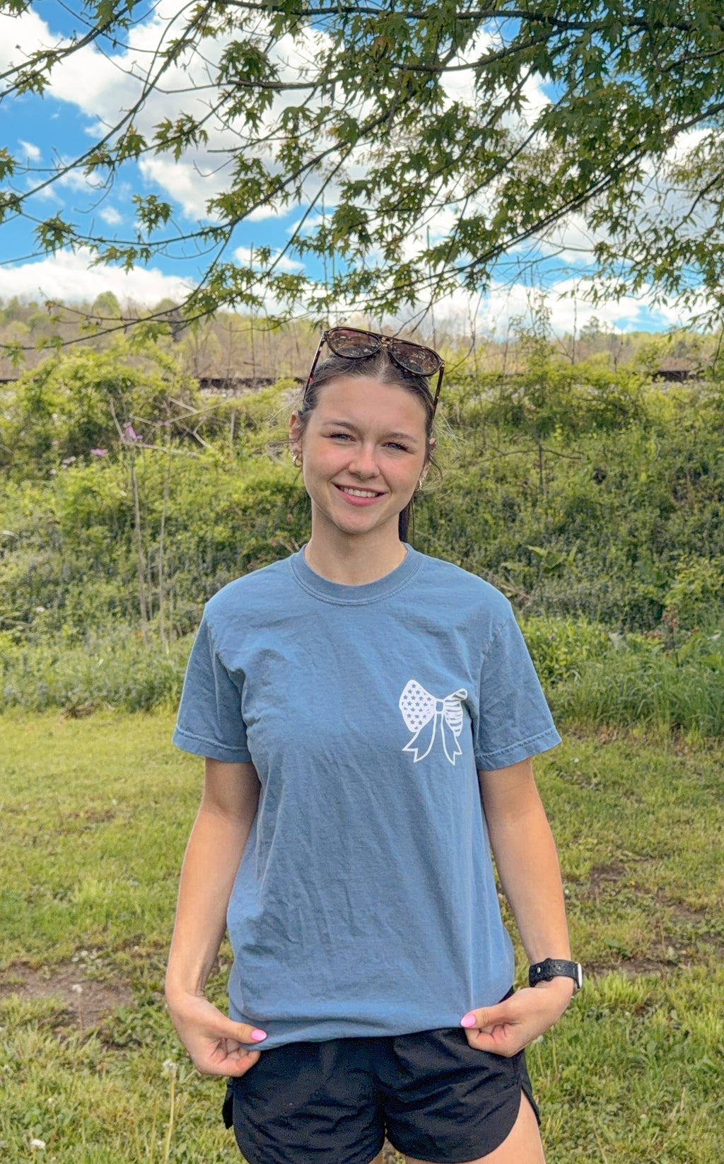 All American Bow Tee- blue/red/white