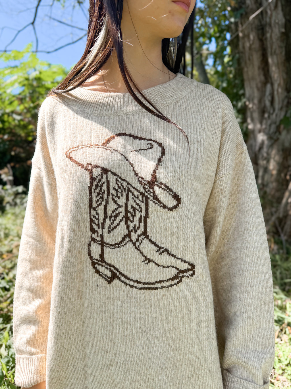 Cowgirl Spirit Knit Sweater-Beige