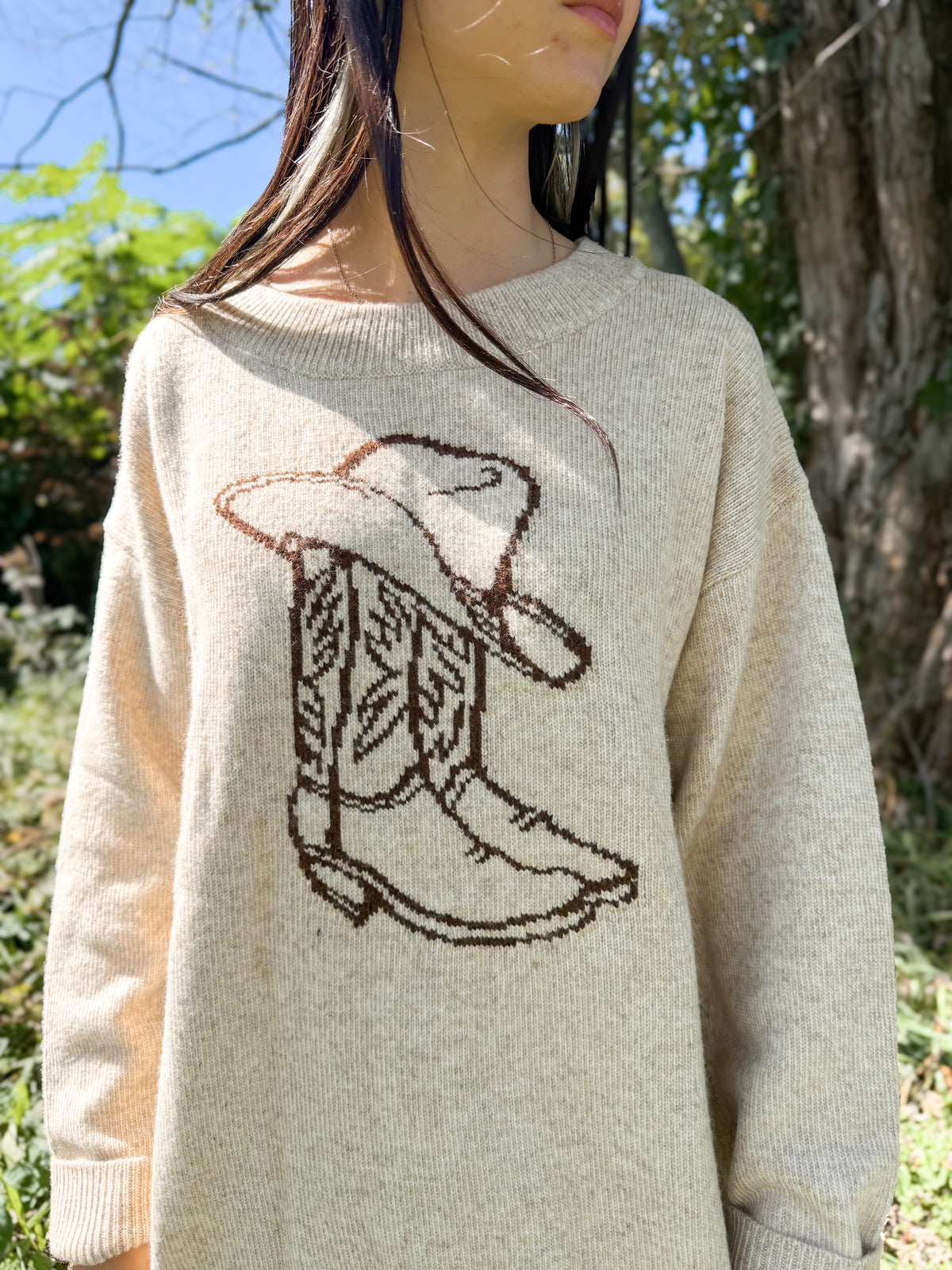 Cowgirl Spirit Knit Sweater-Beige