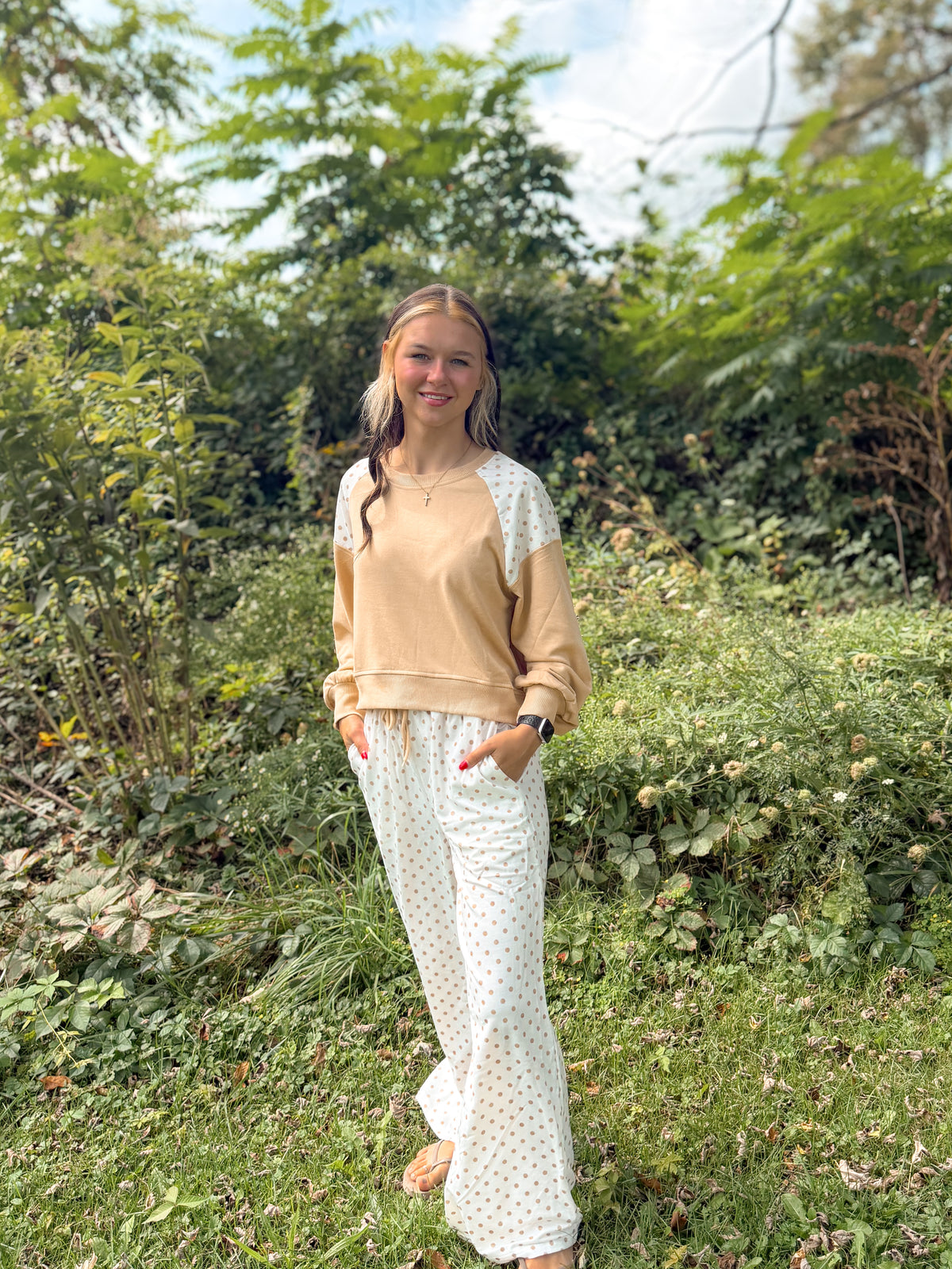 Polka Dot Patchwork Set- Khaki