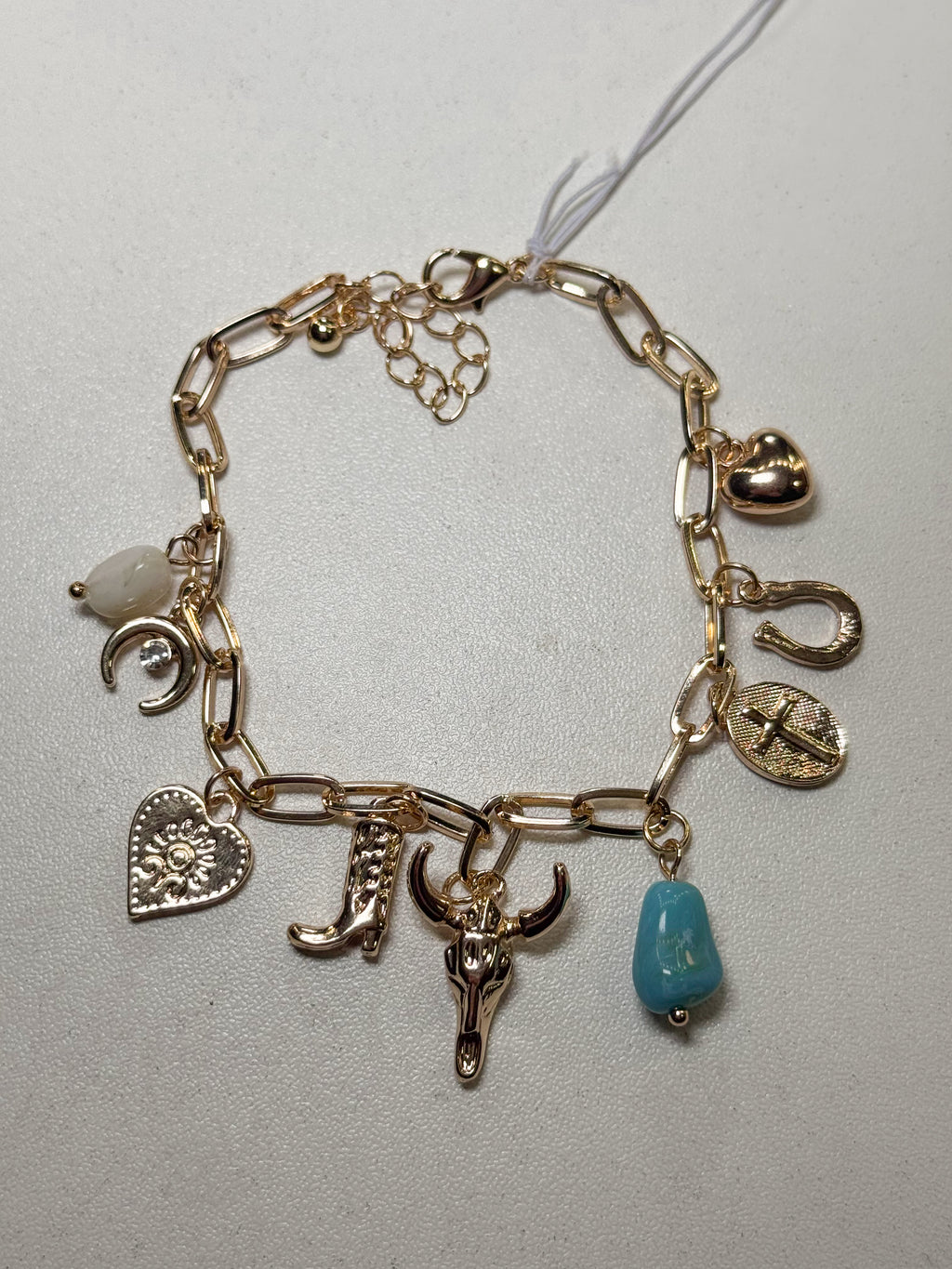 Western Boot Charm Bracelet- Gold