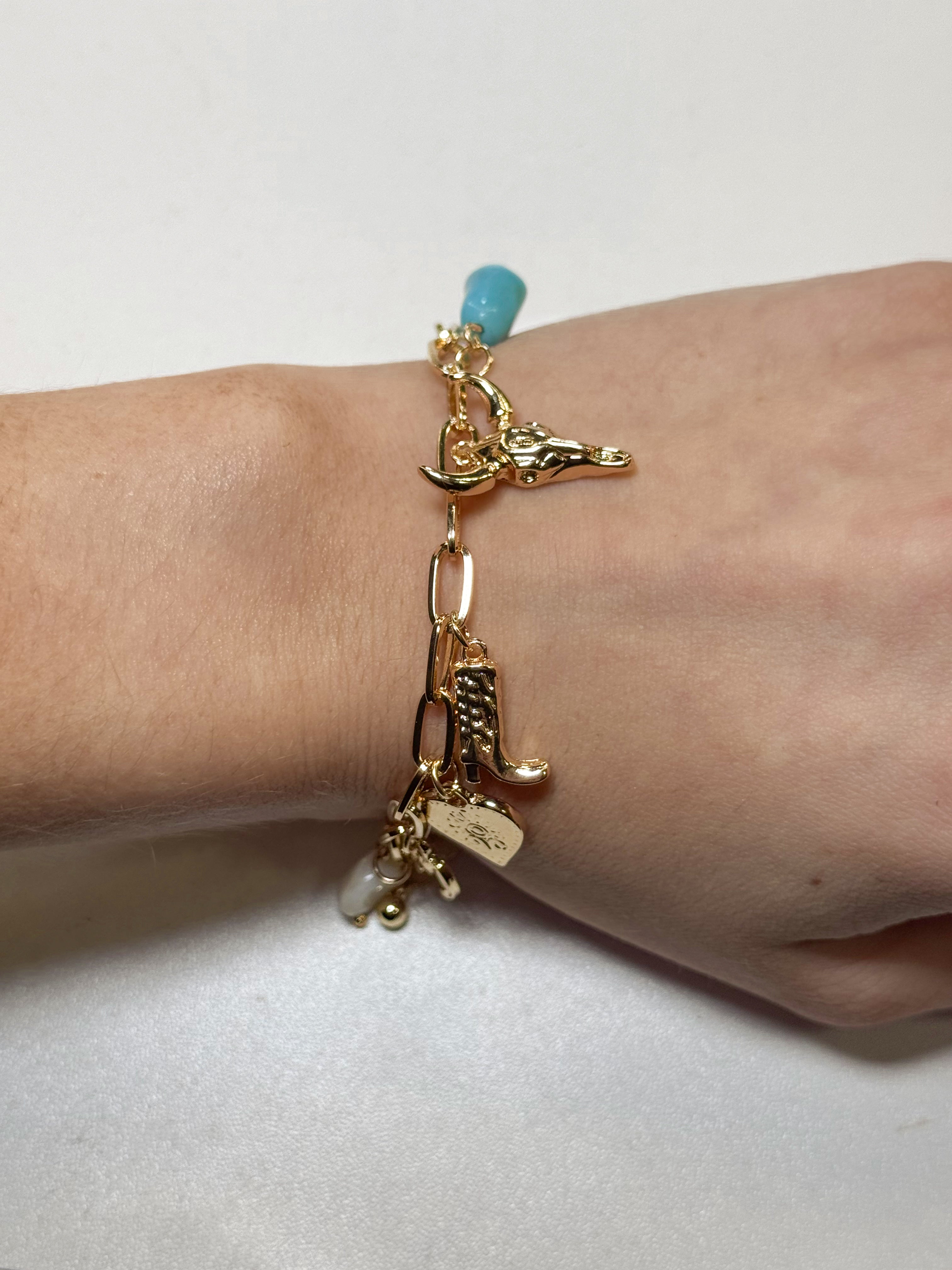 Western Boot Charm Bracelet- Gold
