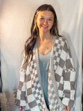 Checkered Knit Cardigan- Taupe
