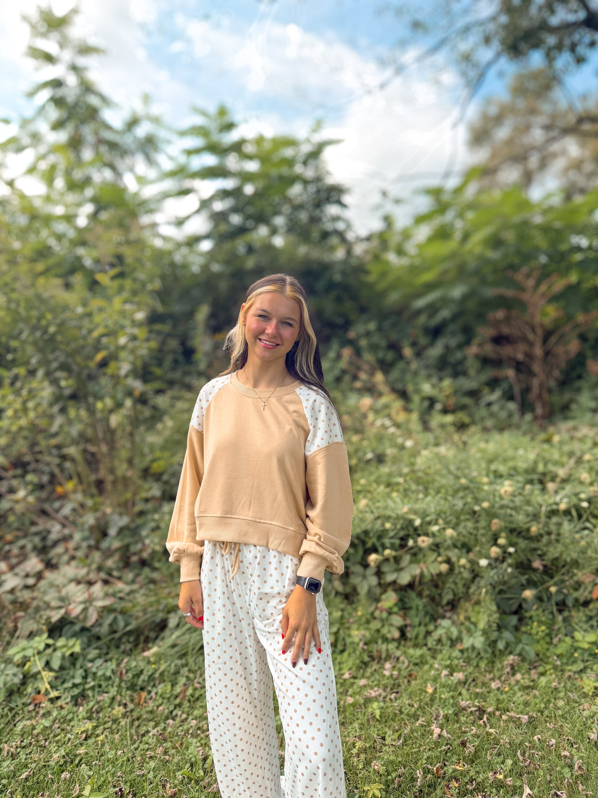 Polka Dot Patchwork Set- Khaki