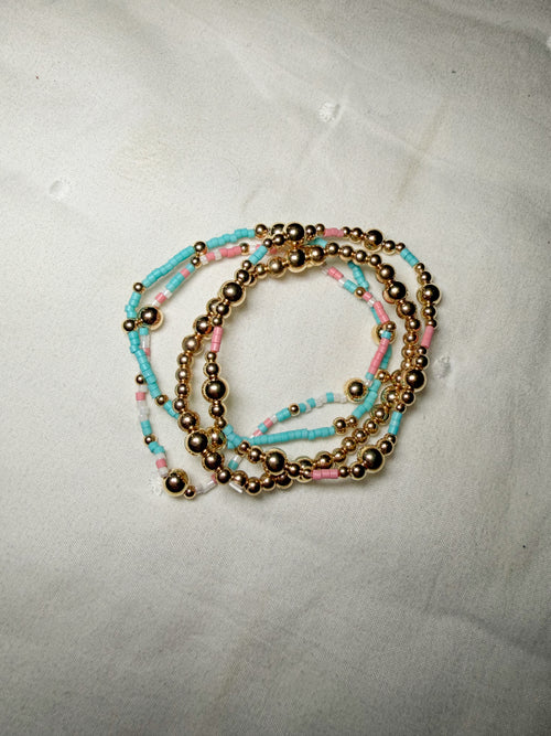 Boho Beaded Bracelet- pink/blue/gold