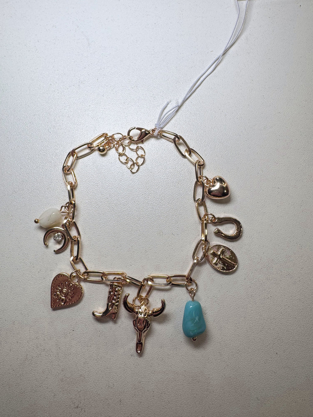 Western Boot Charm Bracelet- Gold
