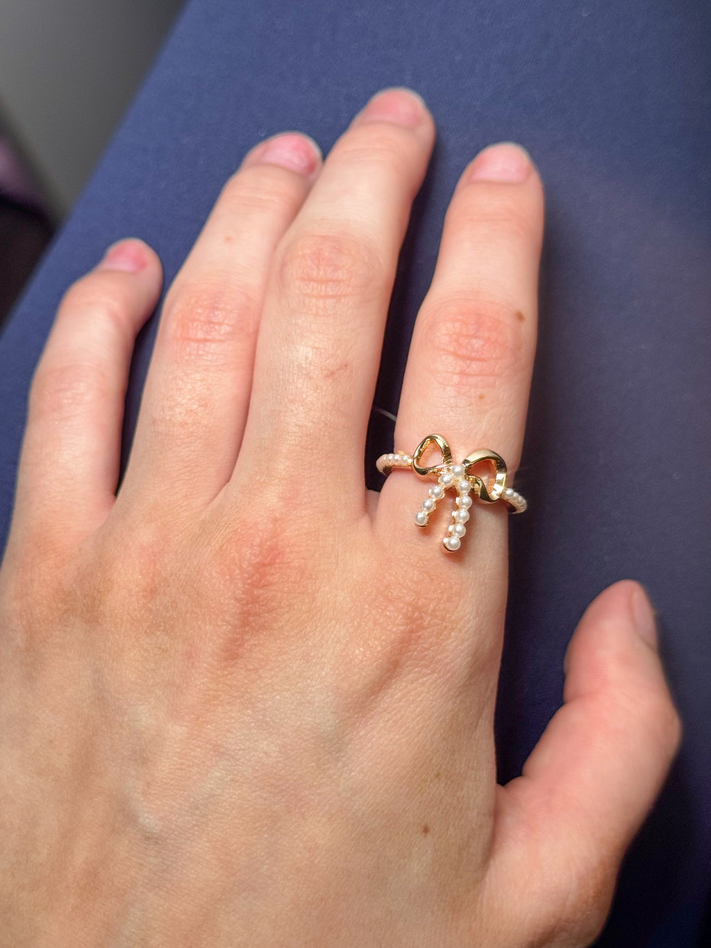 Golden Pearl Bow Ring